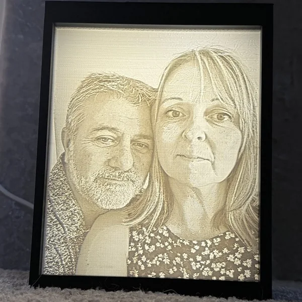 Framed custom lithophane portrait produced by JB 3D Printing